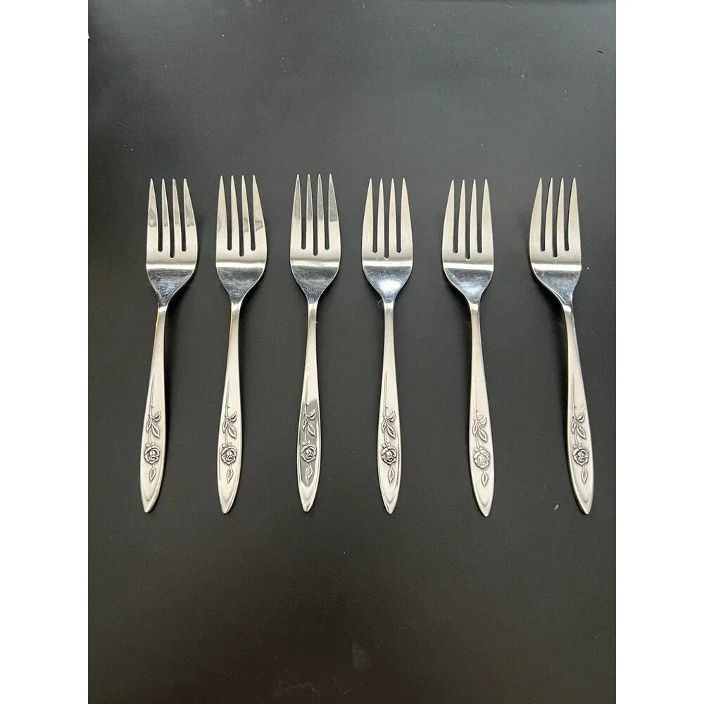 Oneida Community MY ROSE Stainless 6 Salad Forks Betty Crocker Flatware - 6 1/4